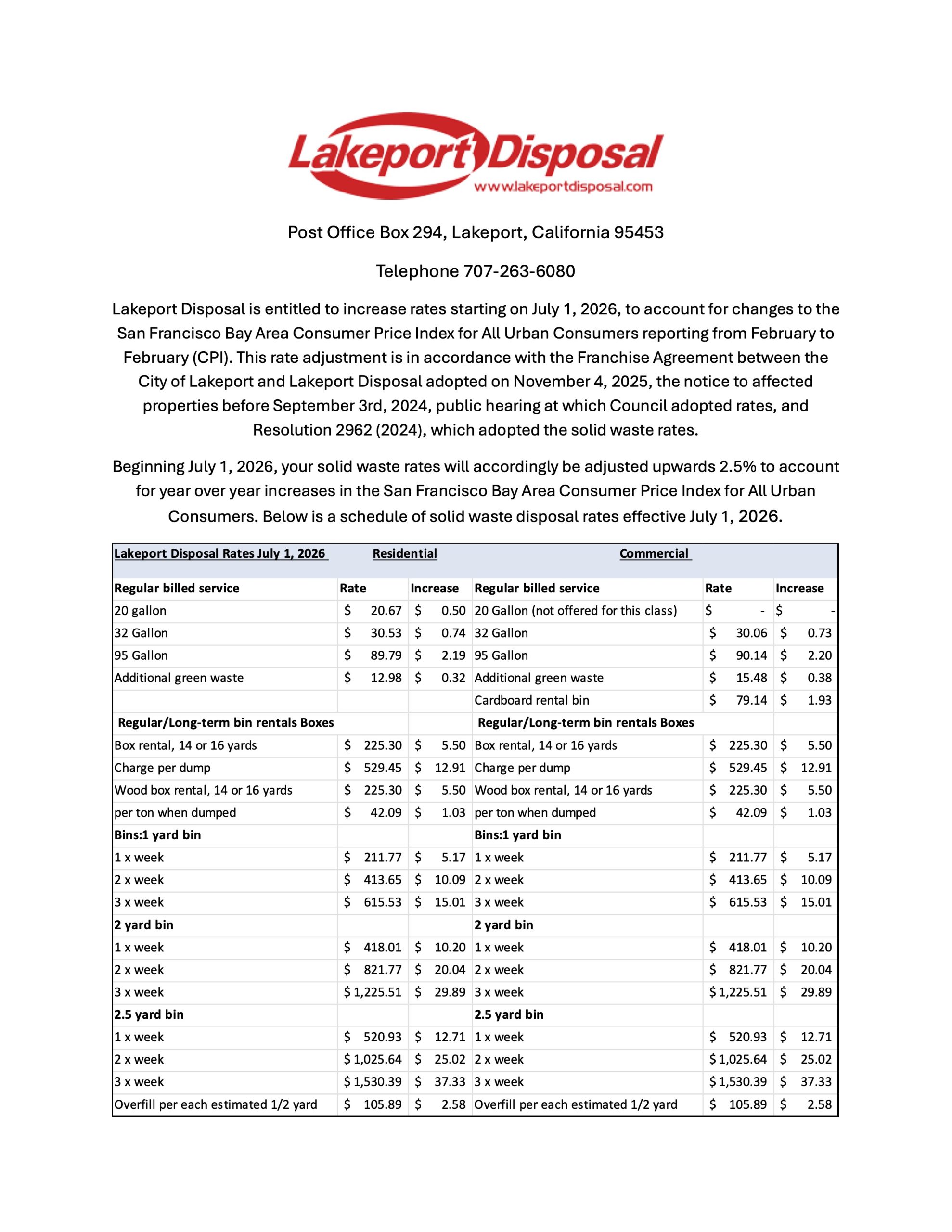 2026 Rate Increase Letter - Lakeport Disposal Co. (1)(1)